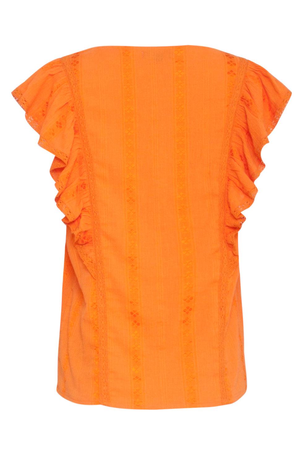 23373-250 Zomer Top Met Korte Ruffle Mouwenv-Hals Lijn | Orange