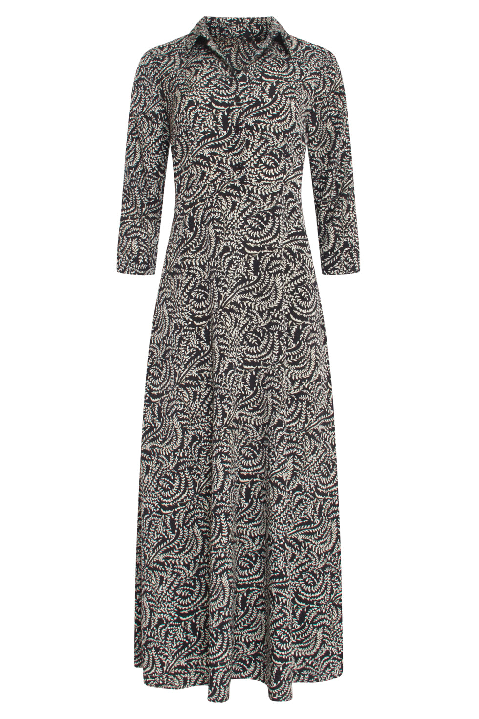 23507 Dames Semi Fitted Maxi Shirt Jurk | Black - Light Army