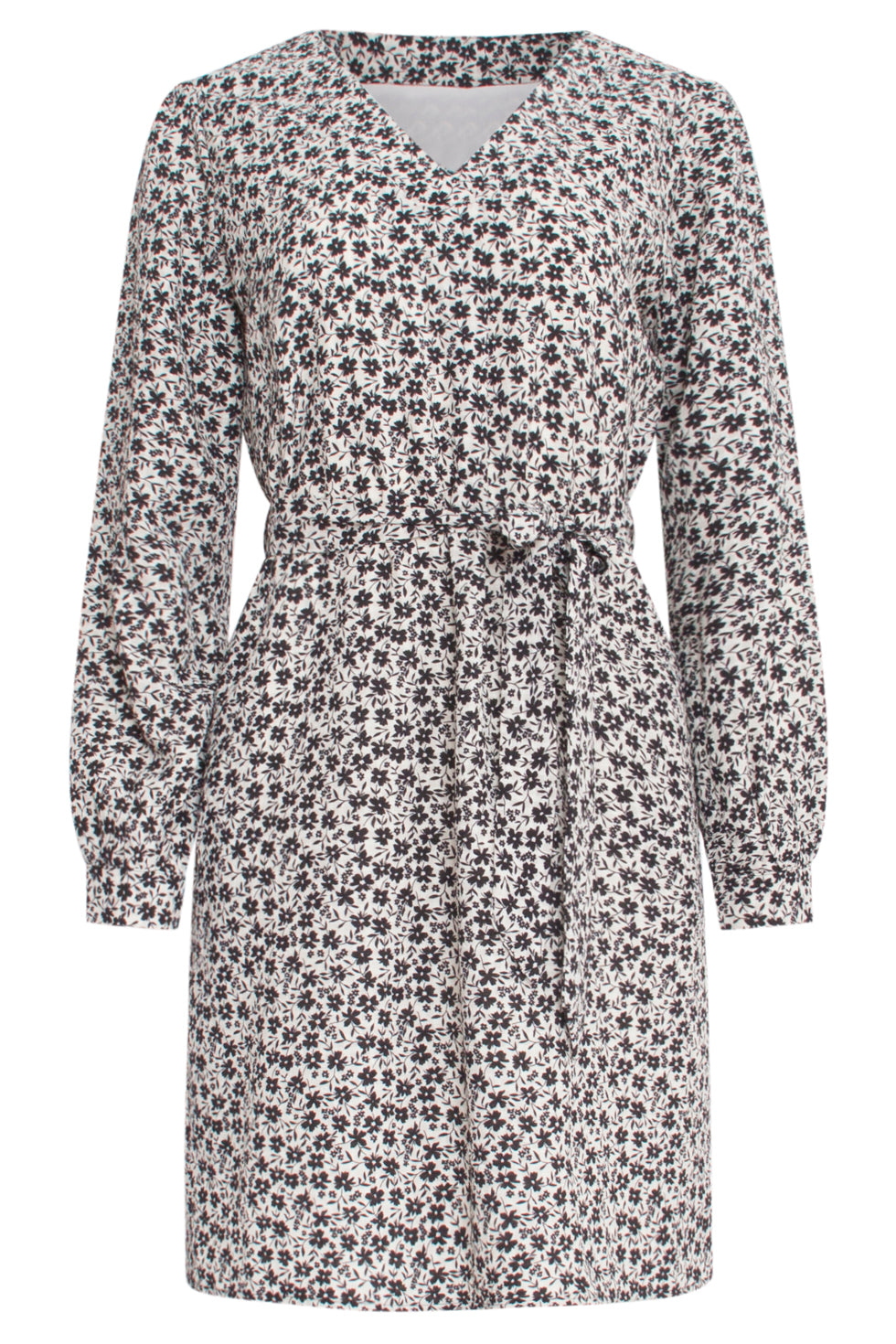 23509 Dames Langemouw V-Hals Jurk | Black-White