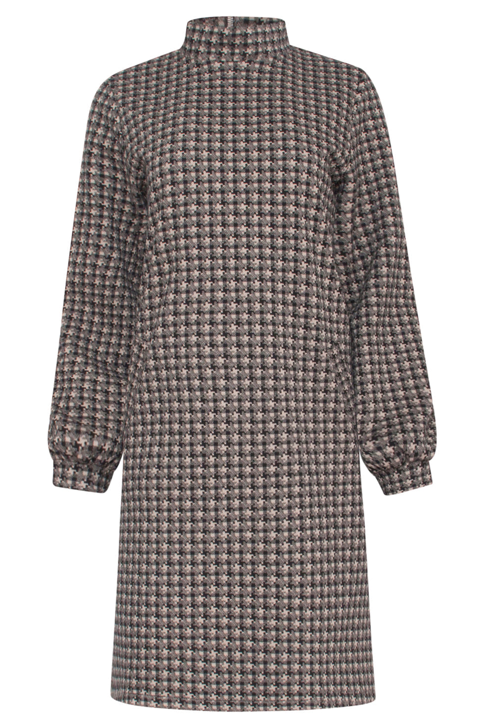23513 Dames Midi Jurk Met Col Vintage Print | Black - Sand