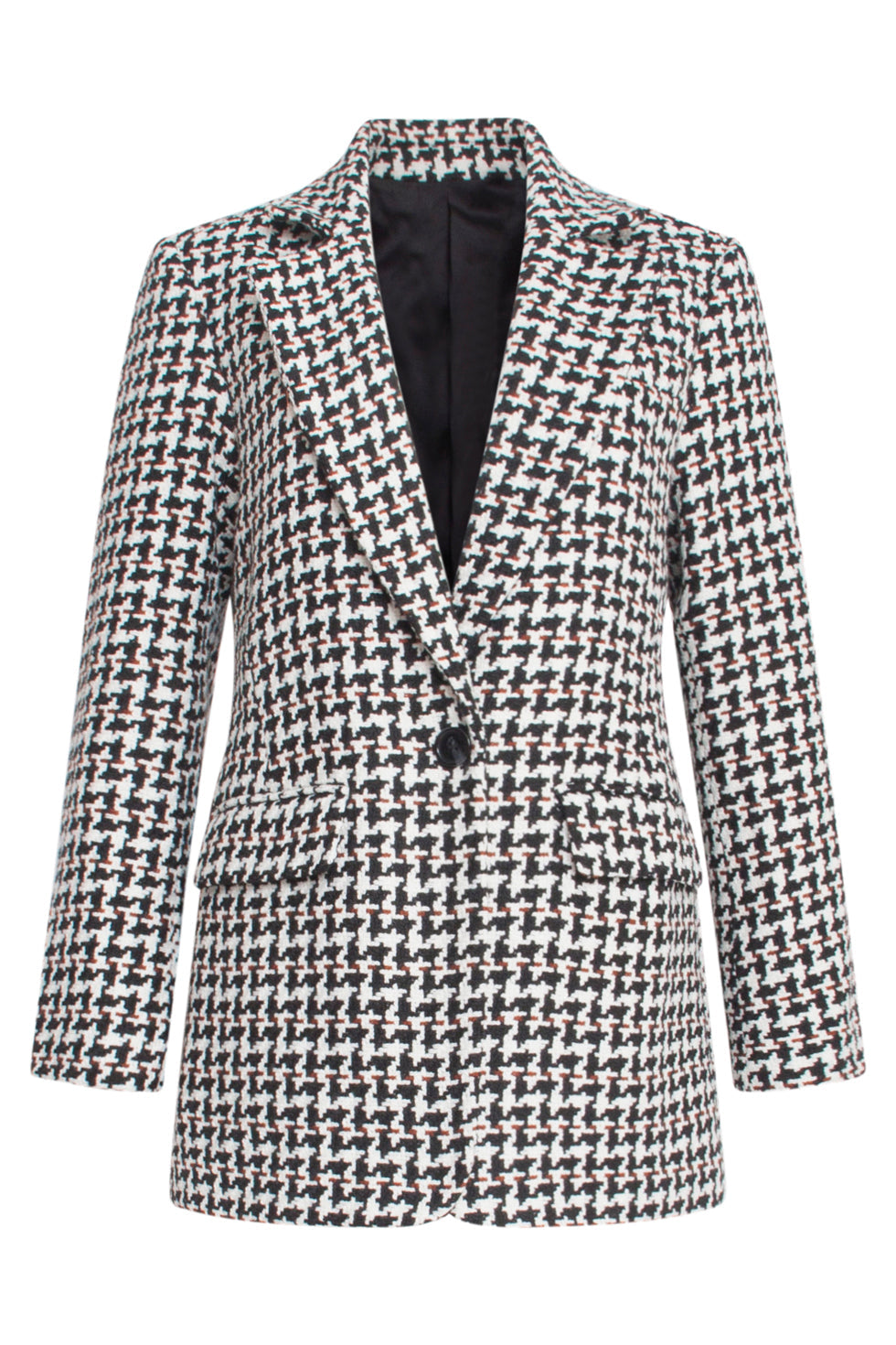 23516 Dames Pied De Poule Fitted Blazer | Black White - Brown