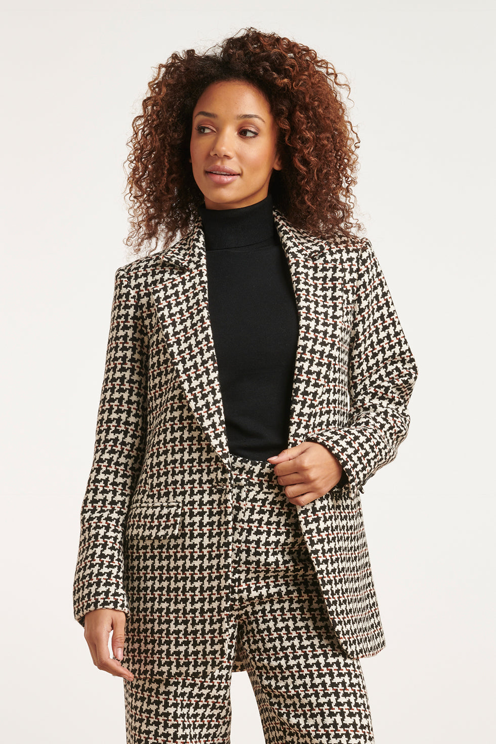 23516 Dames Pied De Poule Fitted Blazer | Black White - Brown