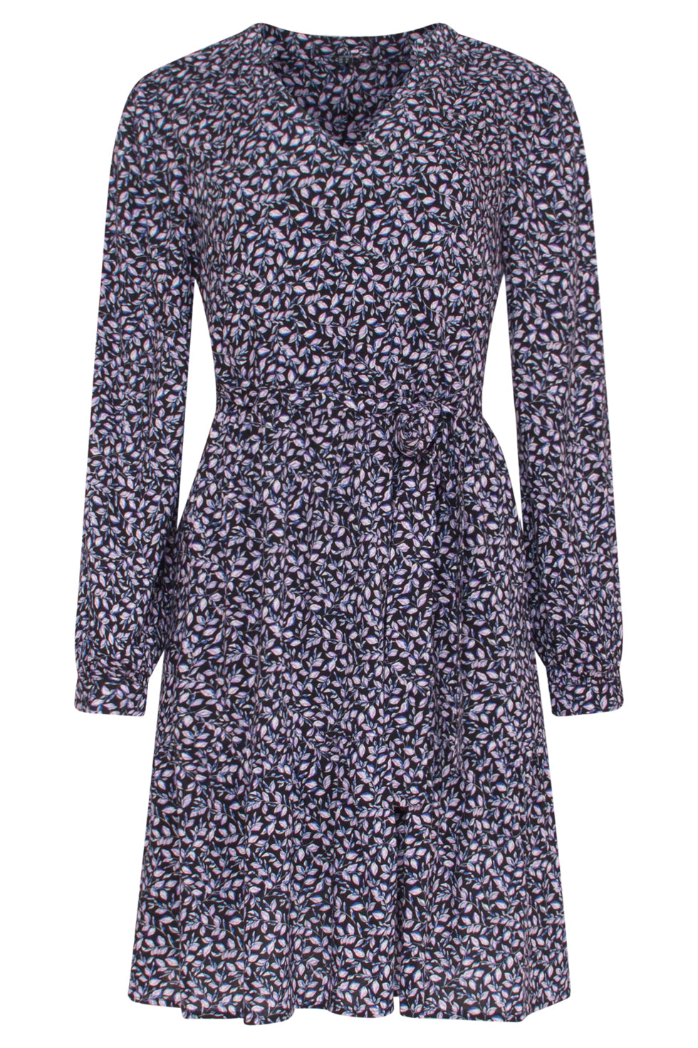 23517 Dames Paars Bloemenprint V-Hals Jurk | Black-Purple