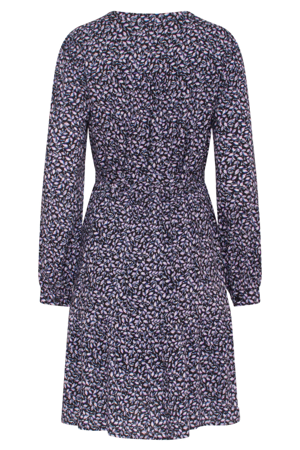 23517 Dames Paars Bloemenprint V-Hals Jurk | Black-Purple