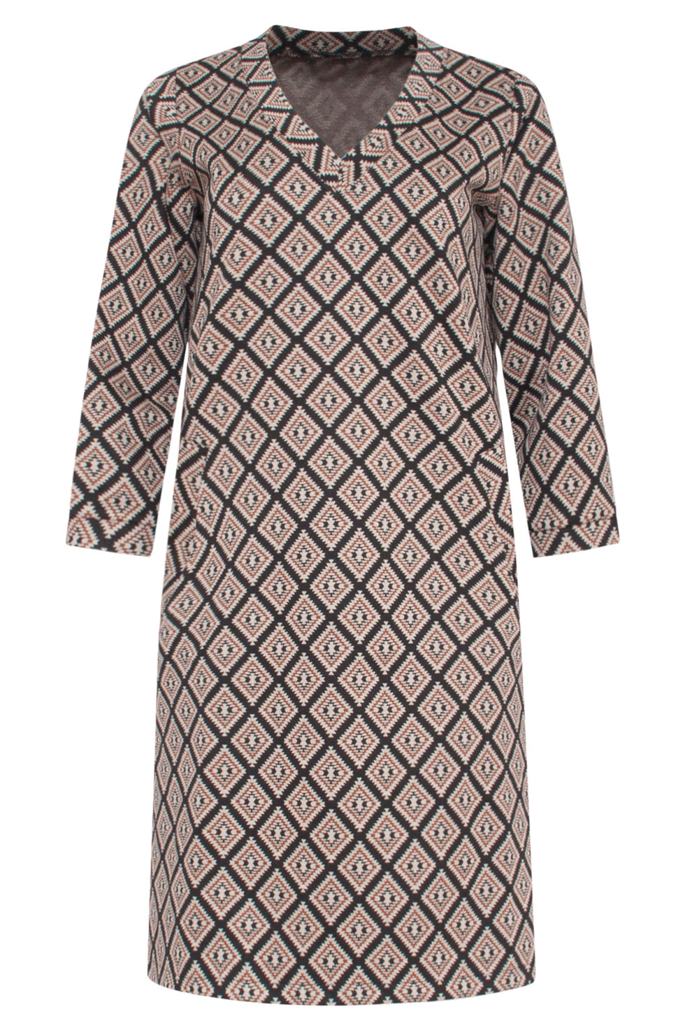 23519 Dames Retro Jurk Met Aztec Print | Black - Muticolour