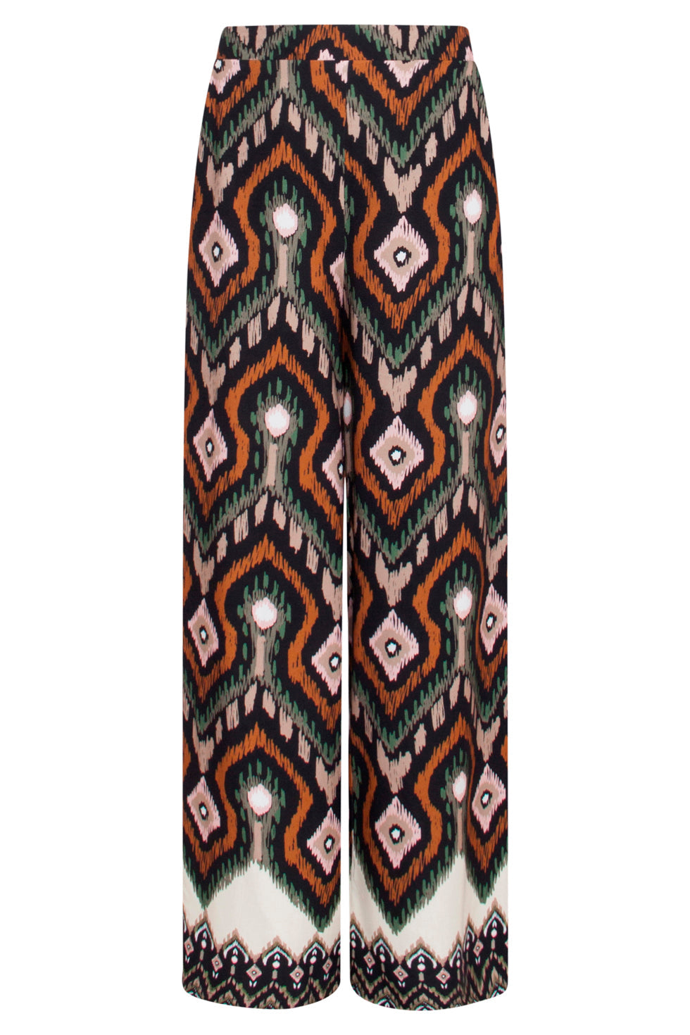 23527 Dames Rechte Wijde Broek Met Opvallende Tribal Print | Black - Muticolour