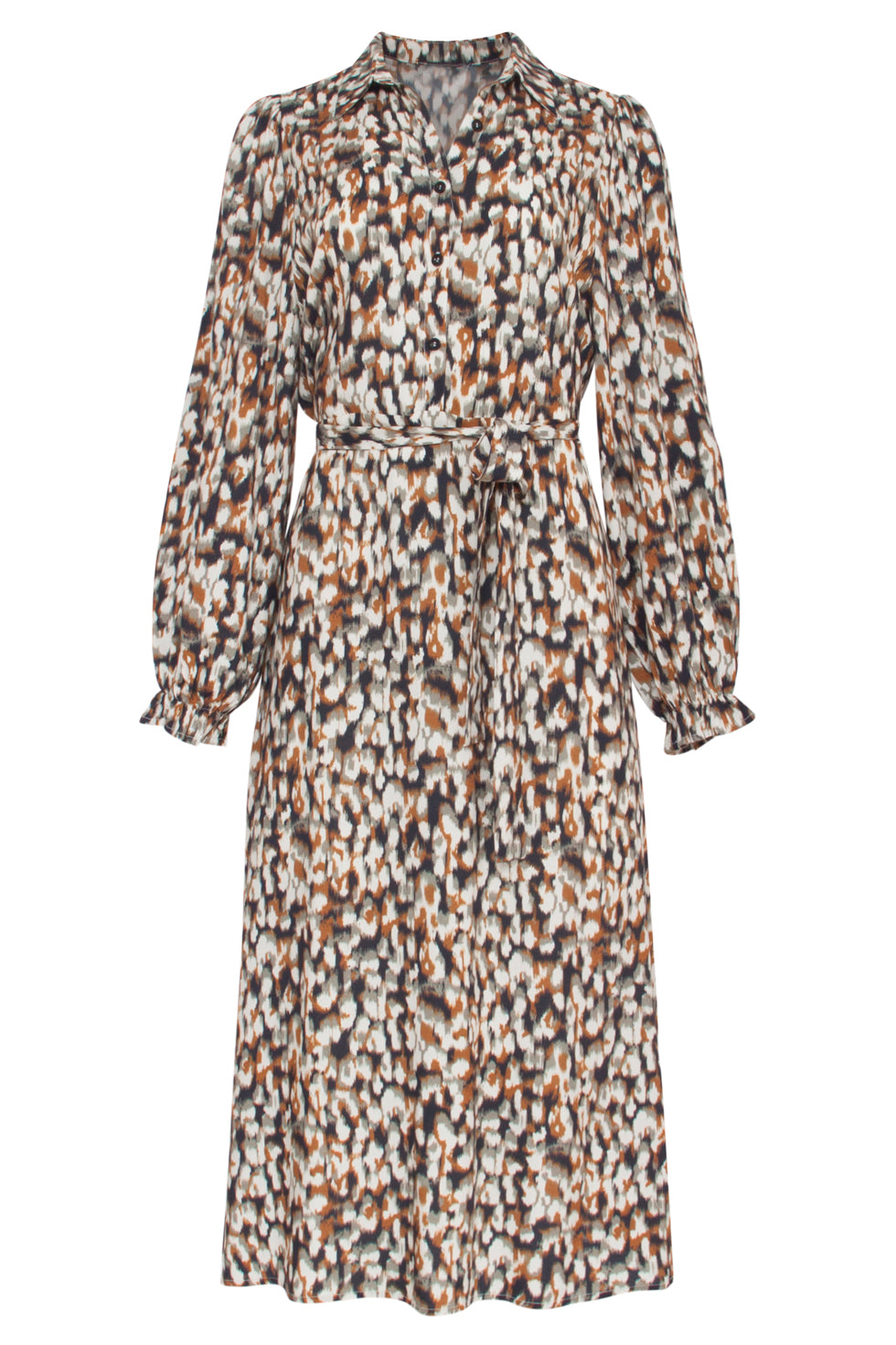 23534 Dames Maxi Overhemdjurk Met Cutlines Neutraal Abstract Animal Print | Blackwhite