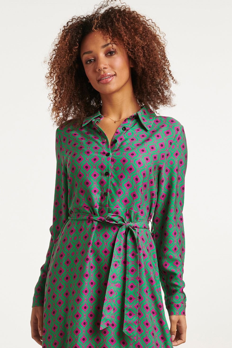 23536 Shirt Jurk Met Abstract Ornament Print | Purple-Green