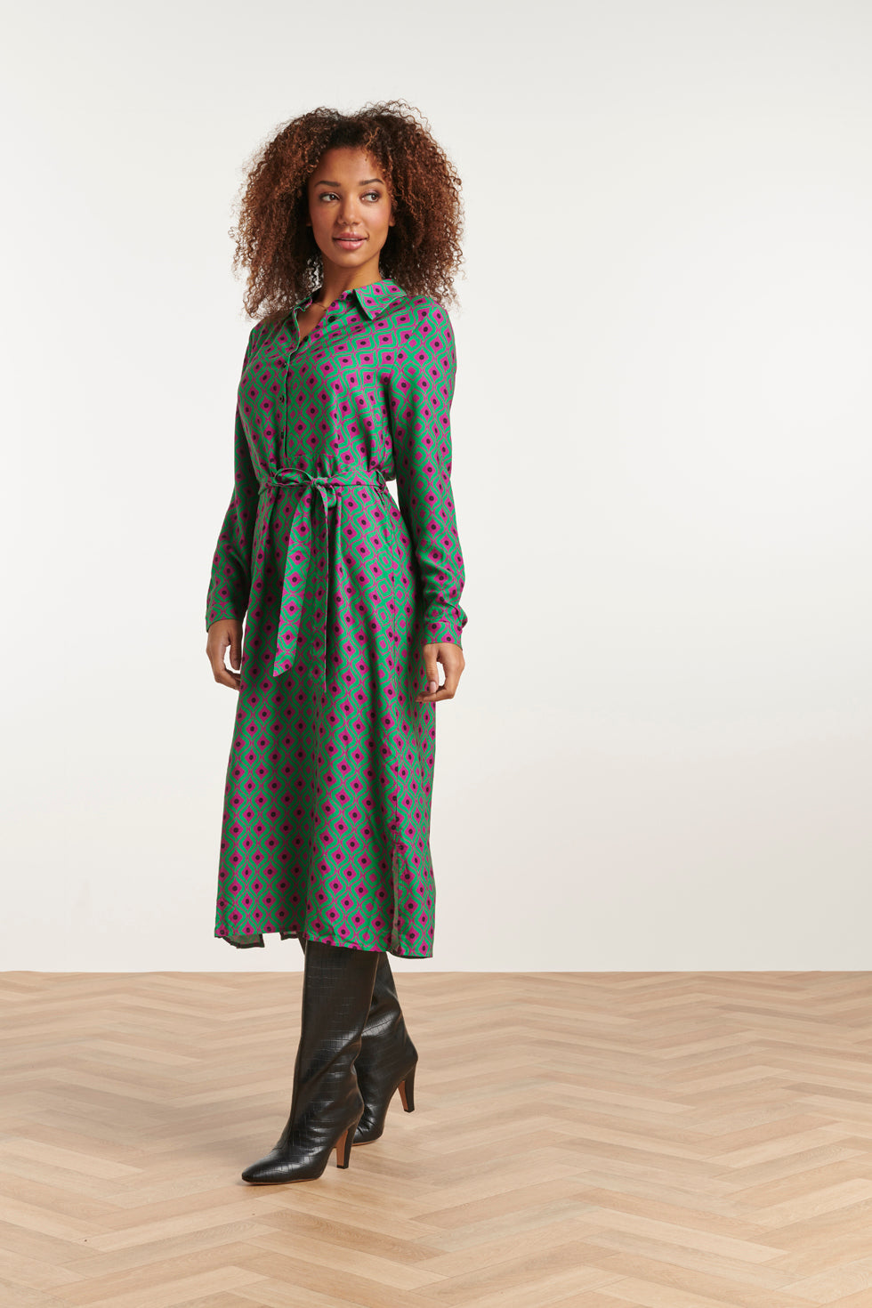 23536 Shirt Jurk Met Abstract Ornament Print | Purple-Green