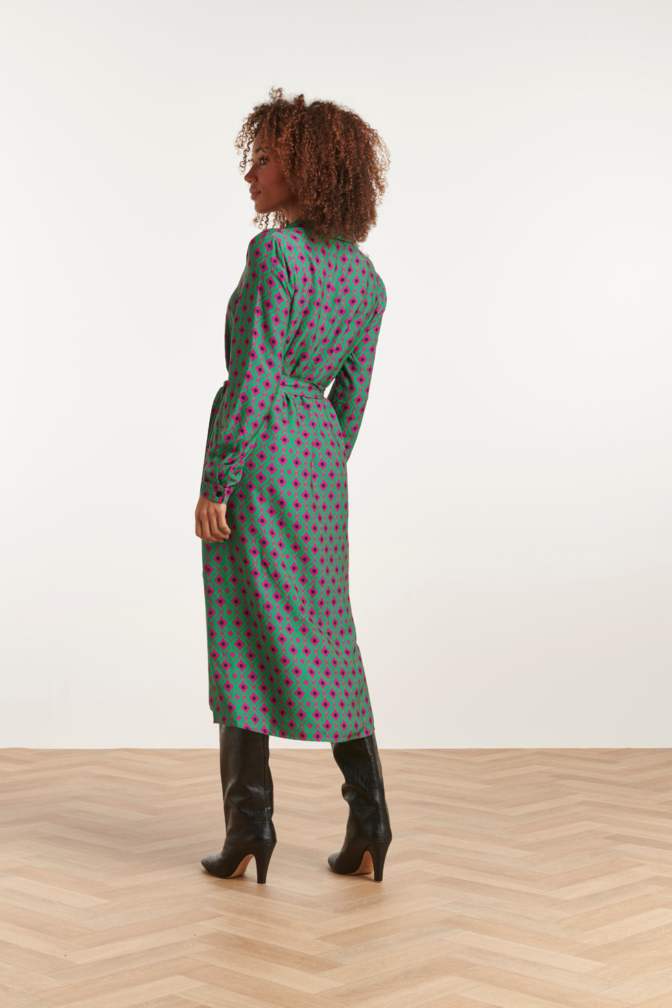 23536 Shirt Jurk Met Abstract Ornament Print | Purple-Green