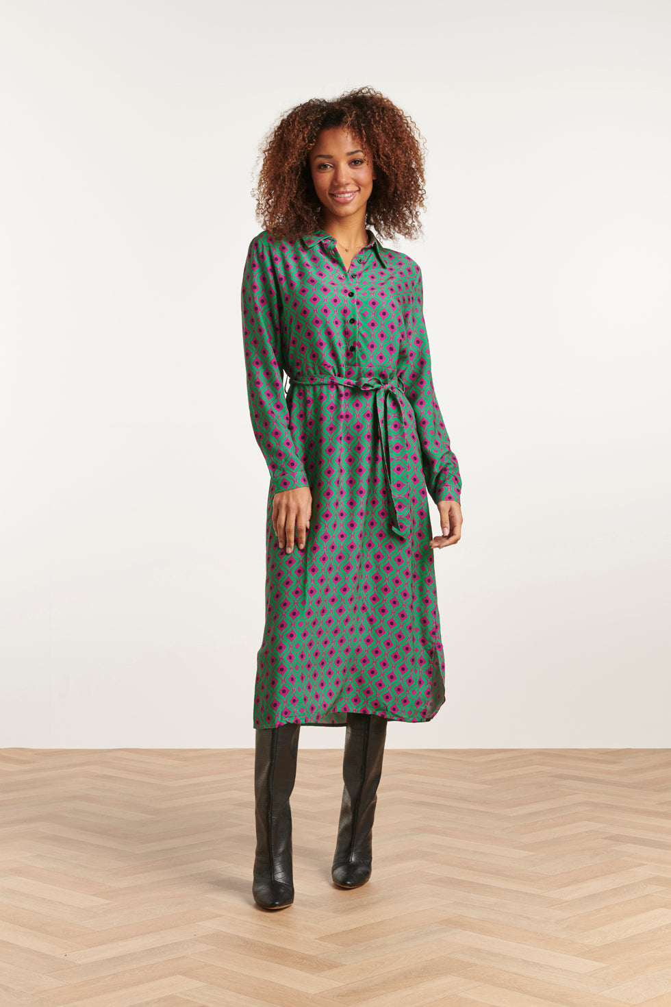 23536 Shirt Jurk Met Abstract Ornament Print | Purple-Green
