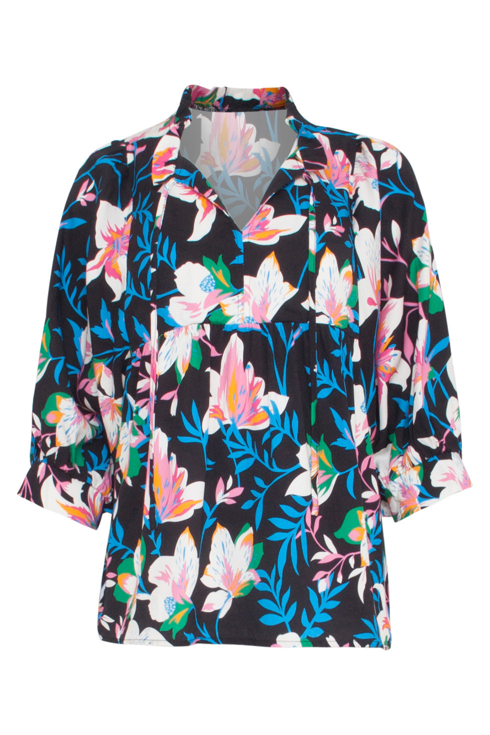 23548 rijke Top Met Grote Pofmouwen | Black - Muticolour