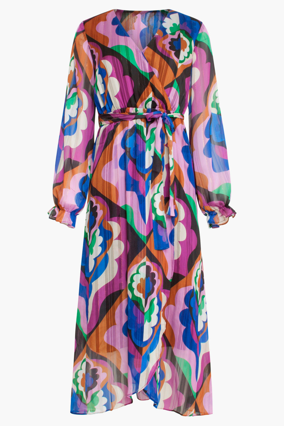 23549 Rijke Wrap Maxi Jurk | Purple-Multicolour