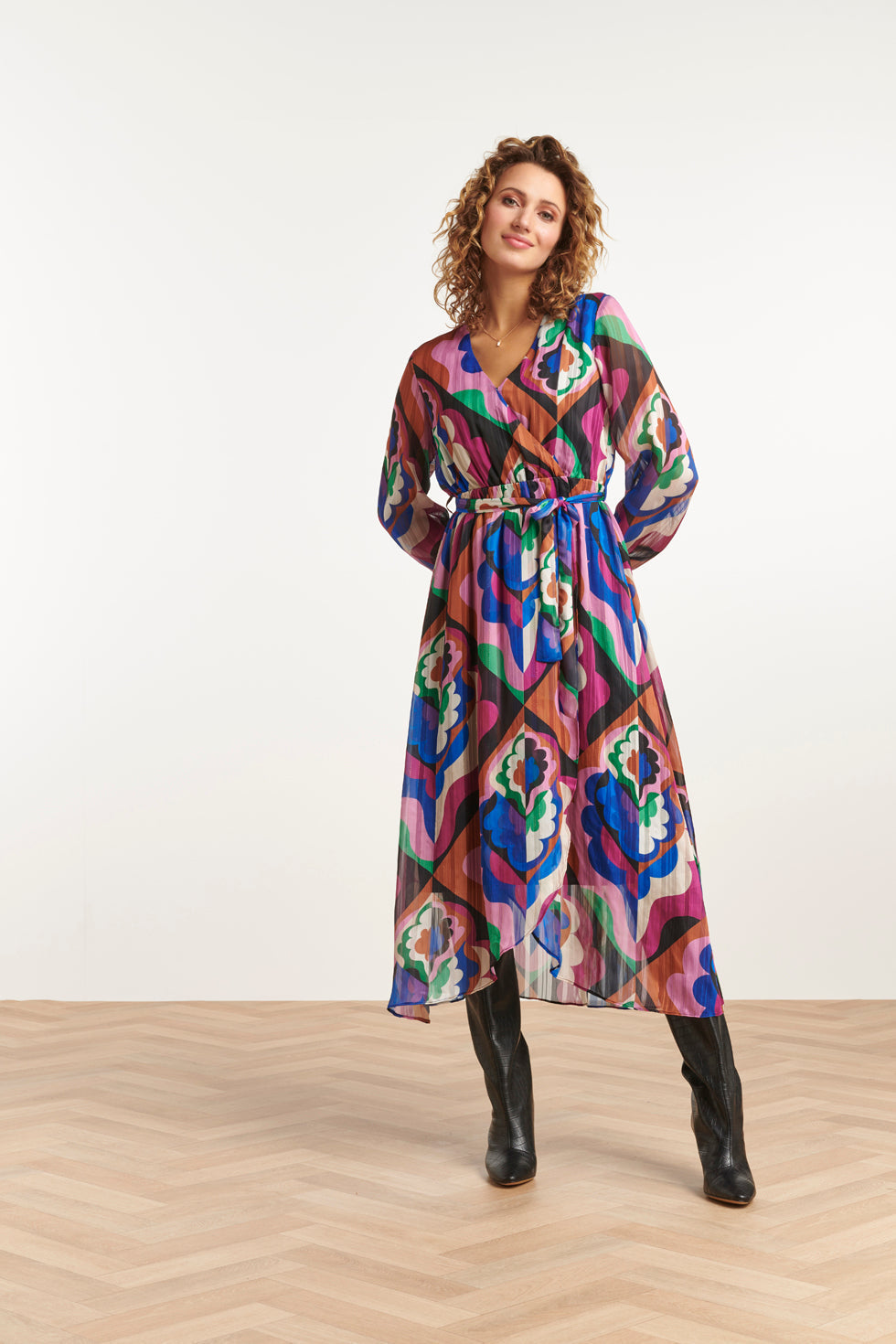 23549 Rijke Wrap Maxi Jurk | Purple-Multicolour