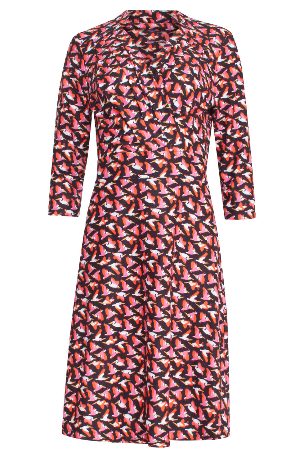 23550 Midi Jurk Met Pelikaan | Black - Pink