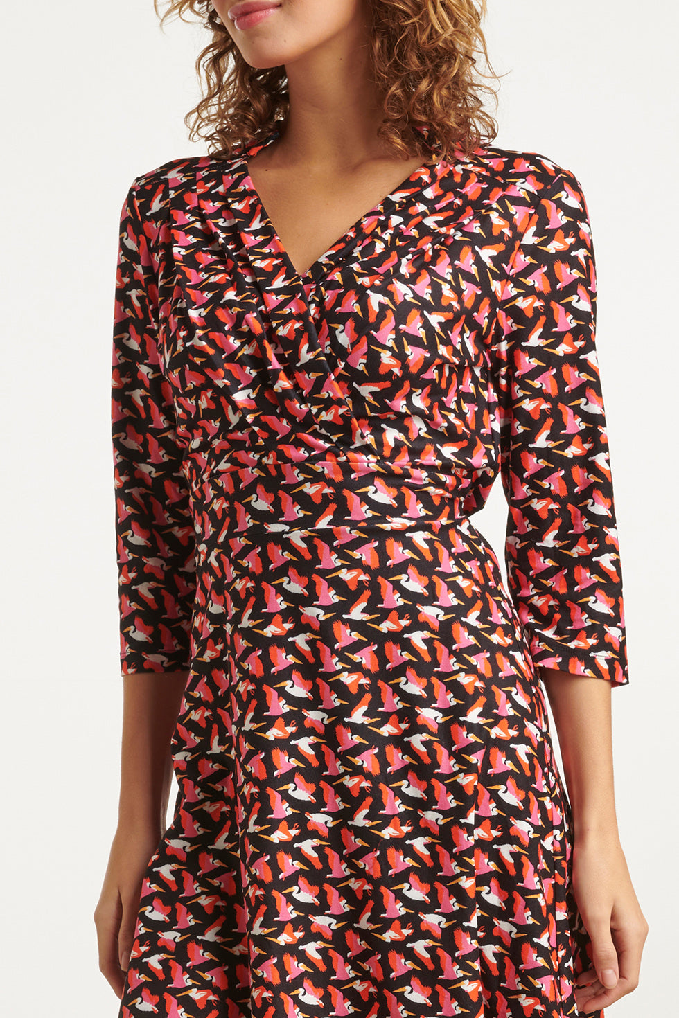 23550 Midi Jurk Met Pelikaan | Black - Pink