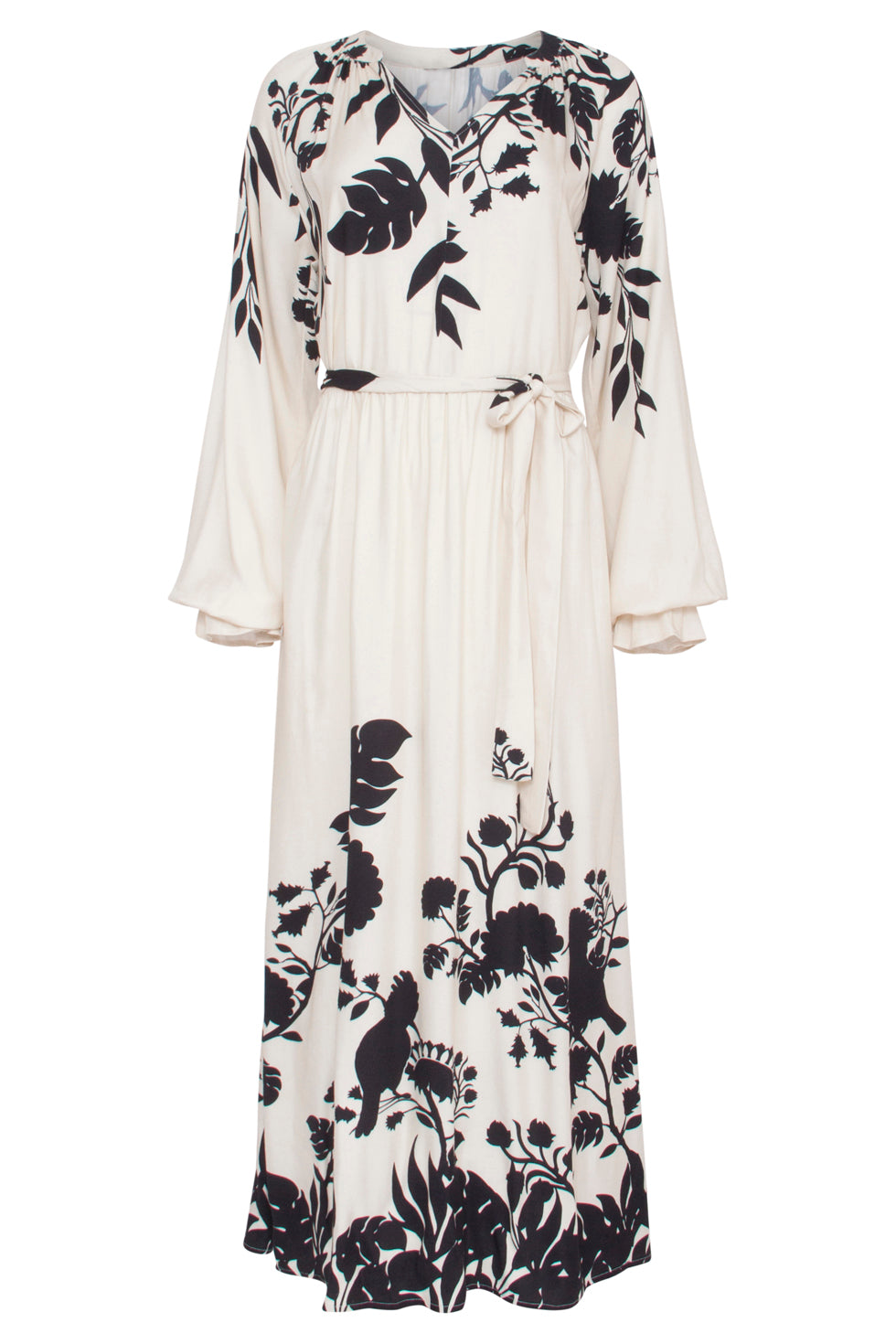 23551 Klassieke Elegante Stijl Maxi Jurk Met Puffy Mouwen | Off White - Black