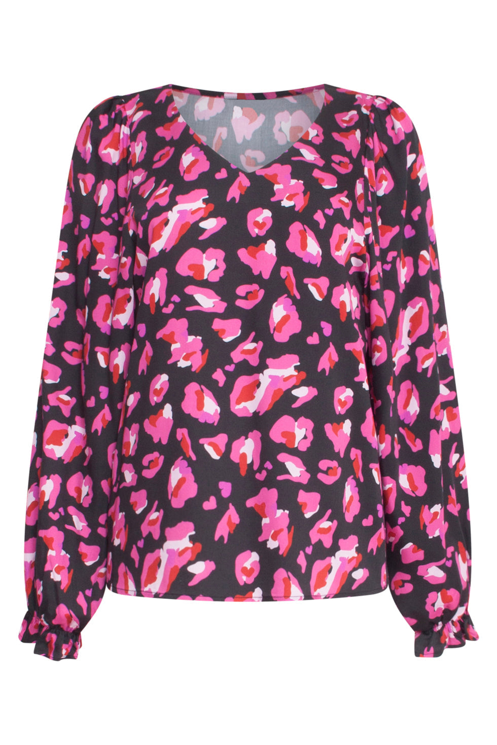 23558 Top Met Speelse Dierenprint | Black-Fuchsia