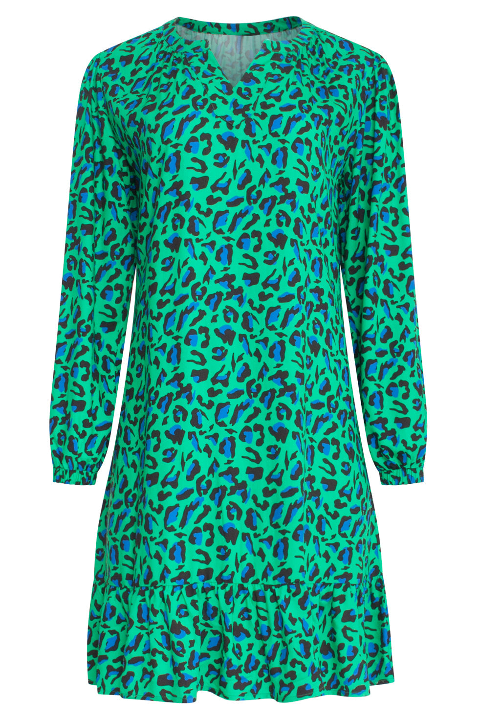 23560 Winter Jurk Losvallend Jurk Met Levendige Animal Print | Green - Black