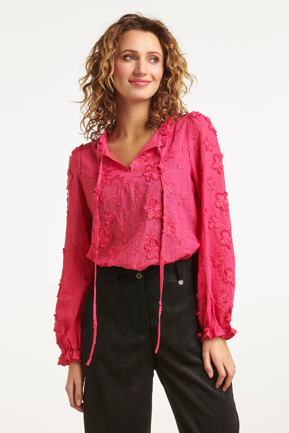 23571 3D Geborduurde Bloementop Fuchsia | Fuchsia