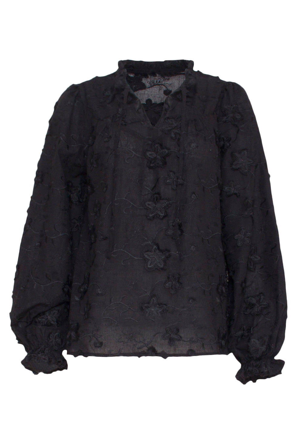 23571 3D Geborduurde Bloementop | Black