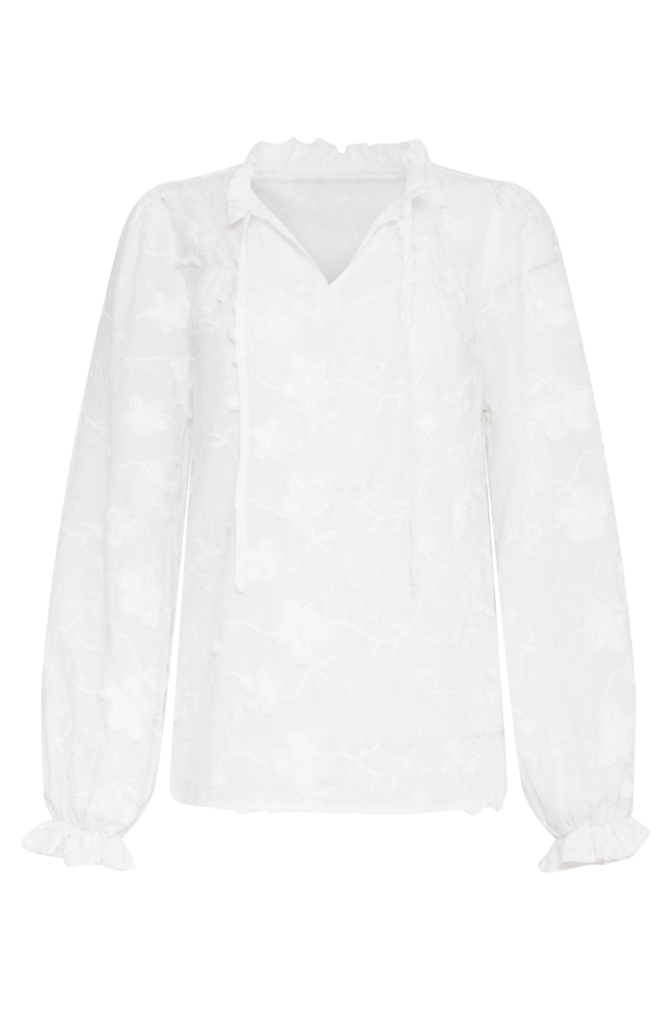 23571 3D Geborduurde Bloementop | White
