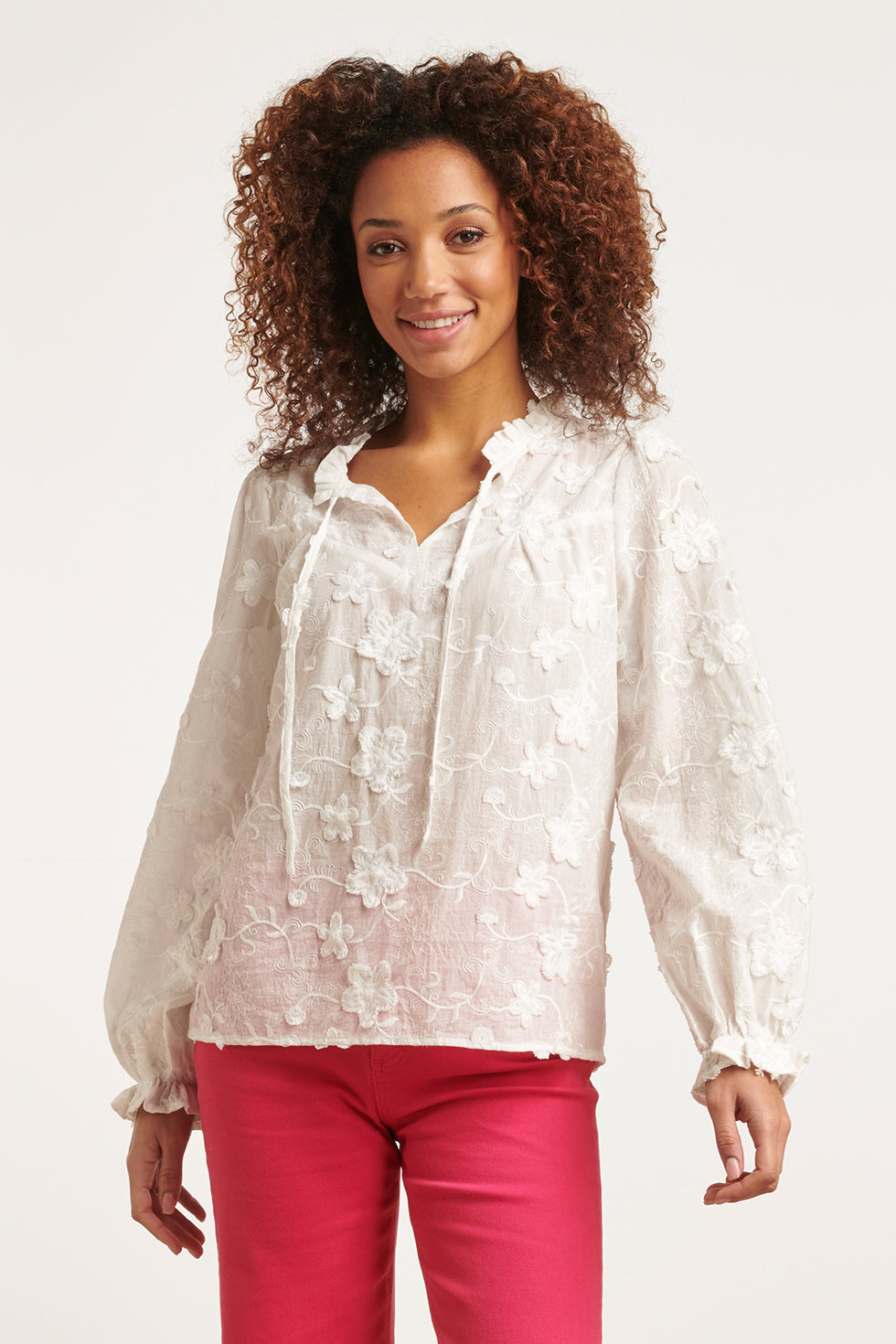 23571 3D Geborduurde Bloementop | White