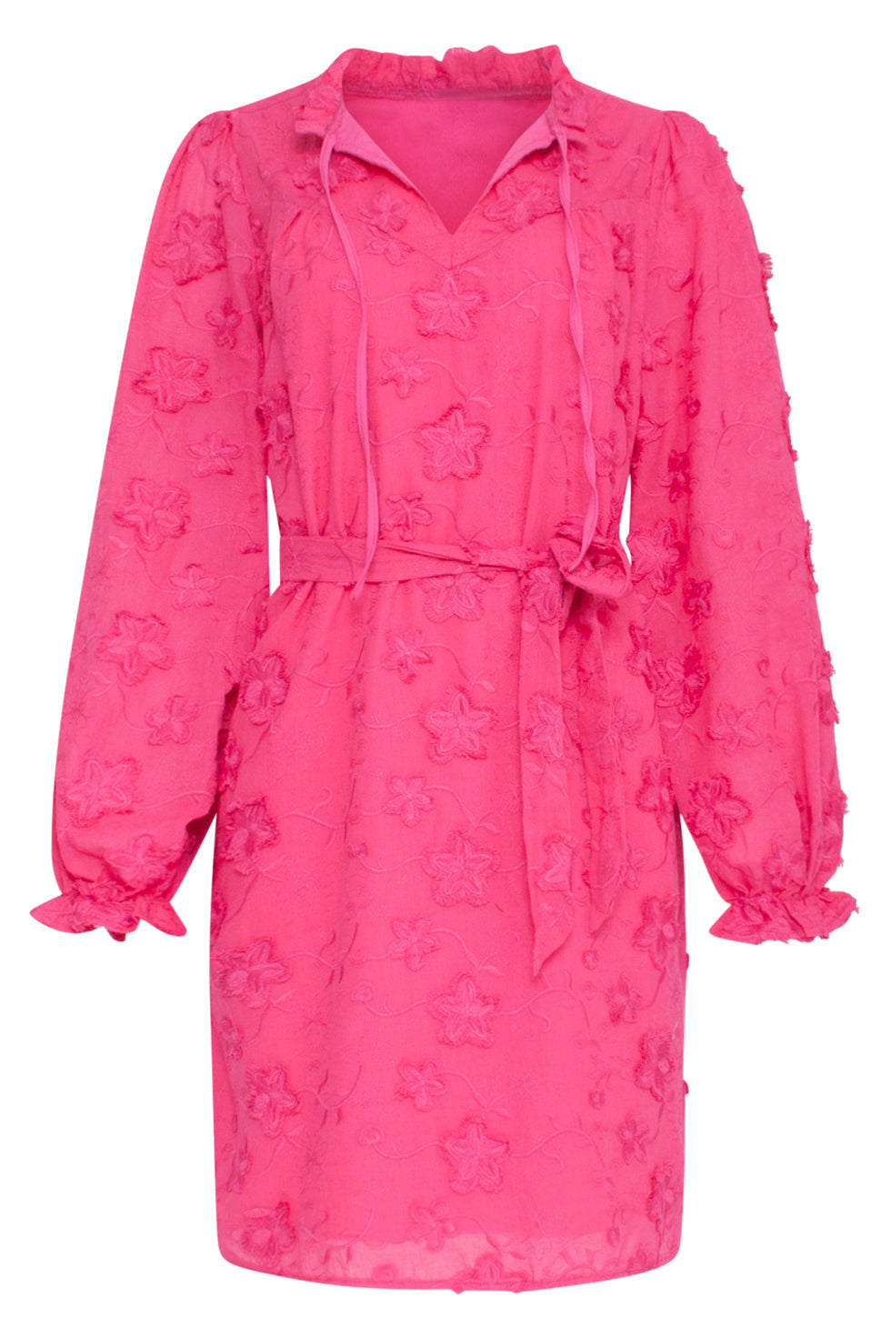 23572 3D Geborduurde Bloemenjurk Met Halsstrik | Pink