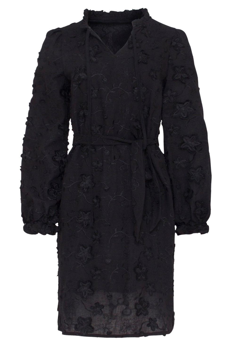 23572 3D Geborduurde Bloemenjurk | Black