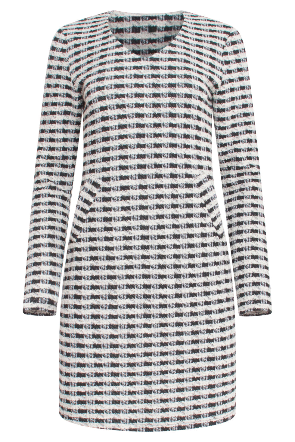 23575 Geruite Jurk Met V-Halszakken | Black-White
