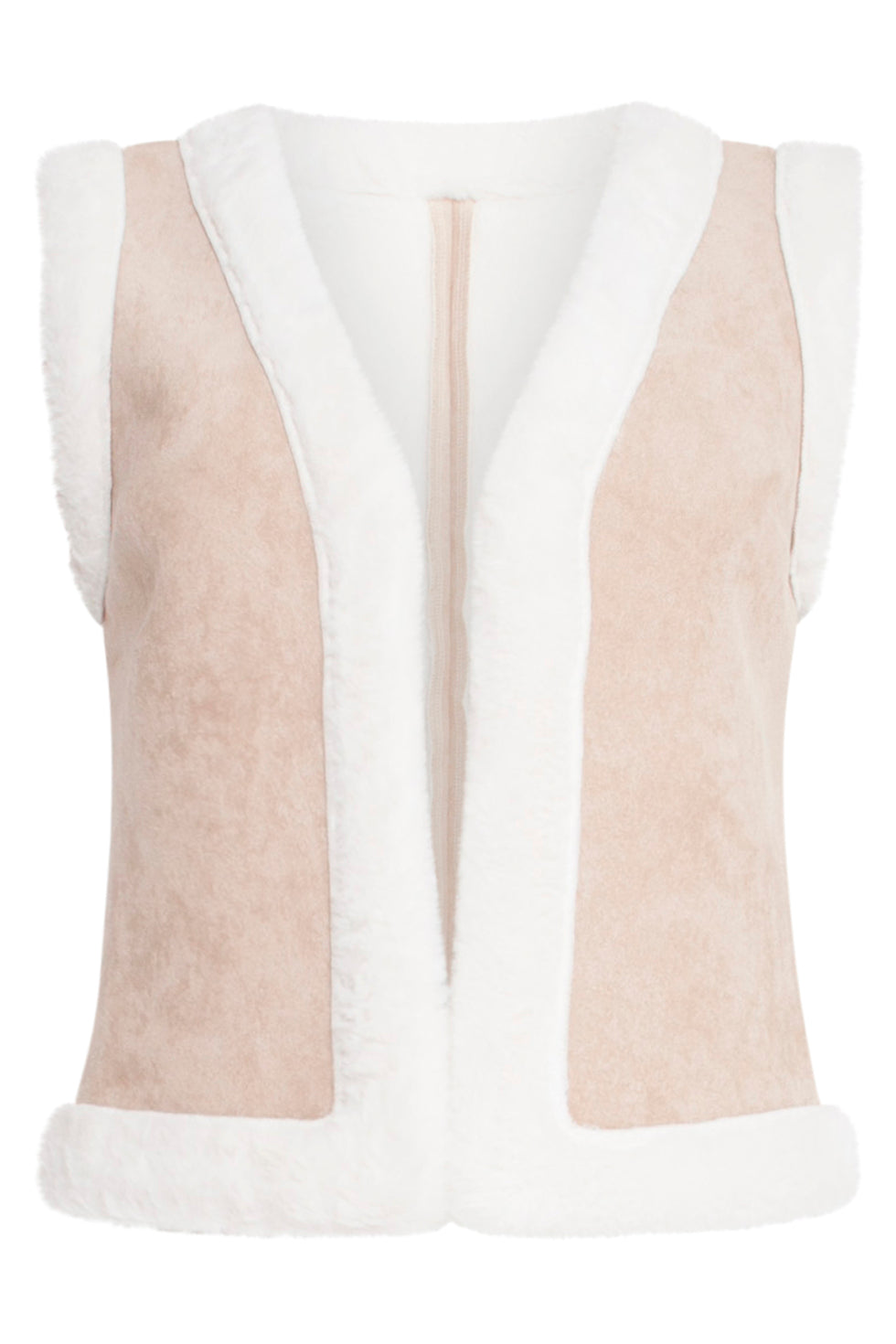 23580 Suede Vest Met Faux Fur | Sand