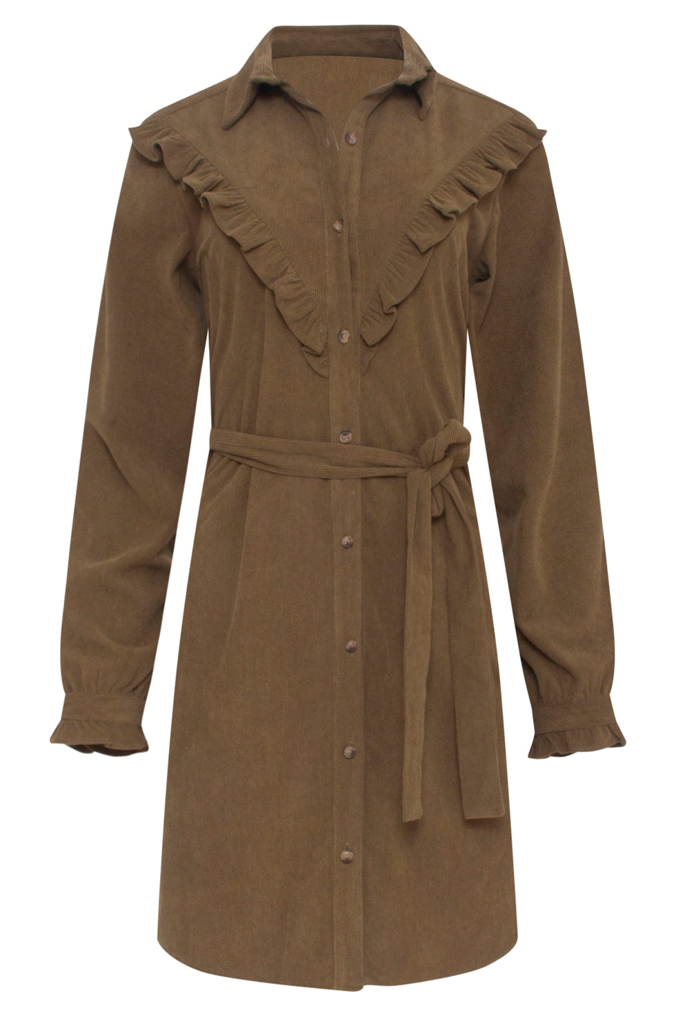 23582 Boho Western Corduroy Button Through Shirt Dress | Army