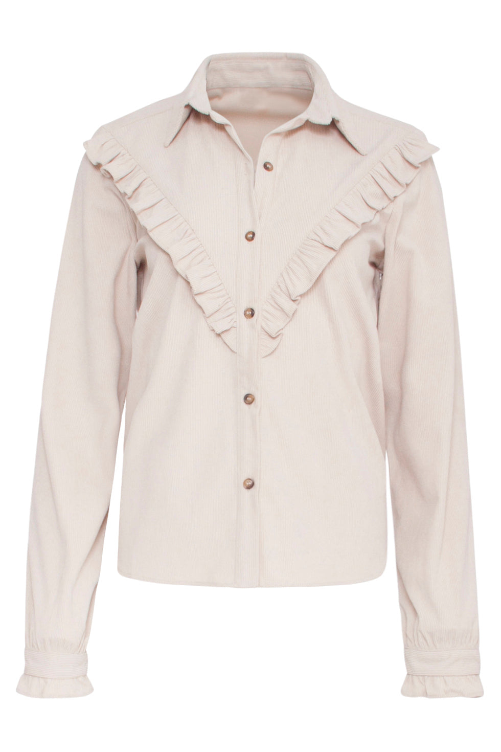 23583 Boho Western Corduroy Blouse Met Ruffle | Off White