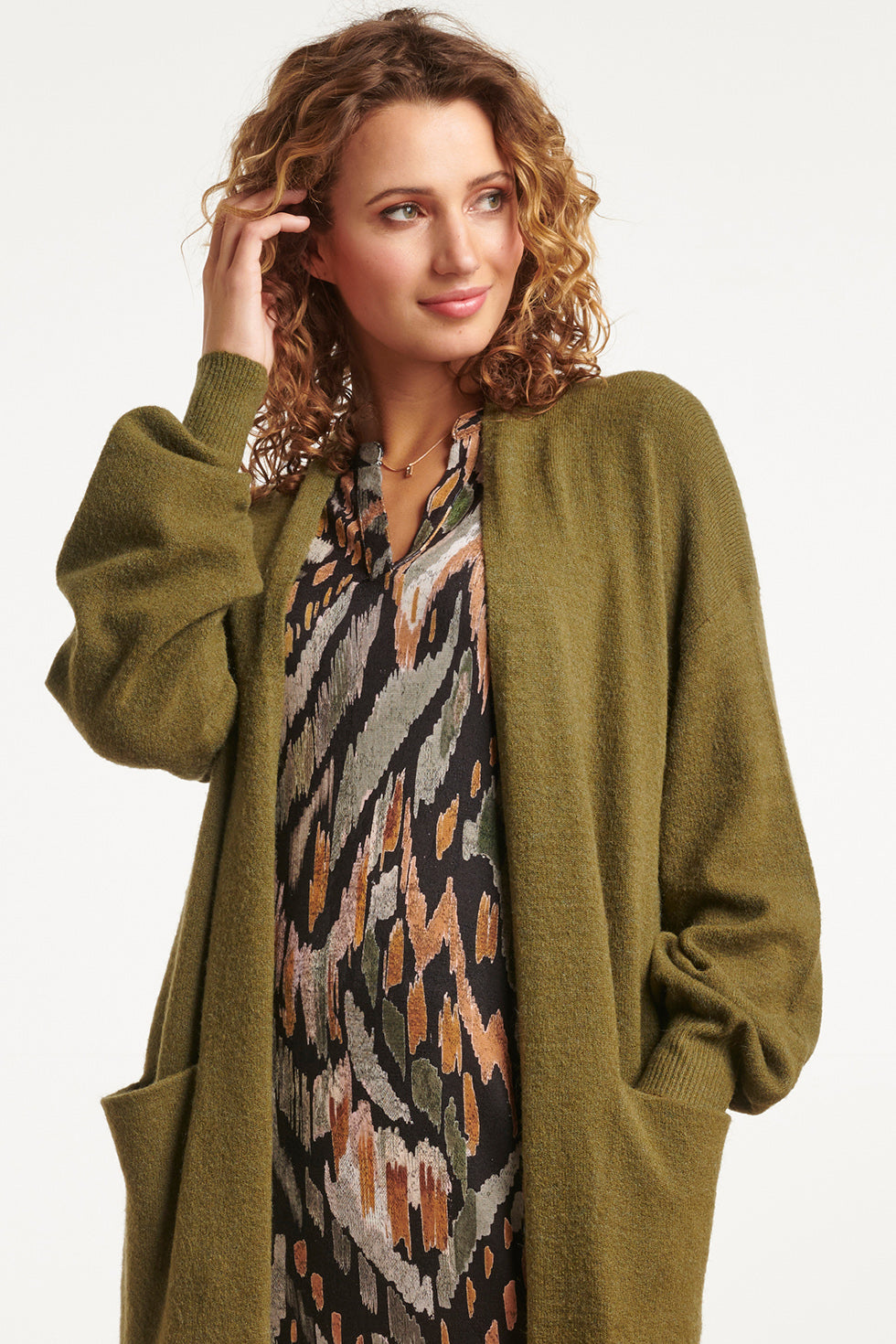 23594 Stijlvolle Oversized Cardigan In Army Green