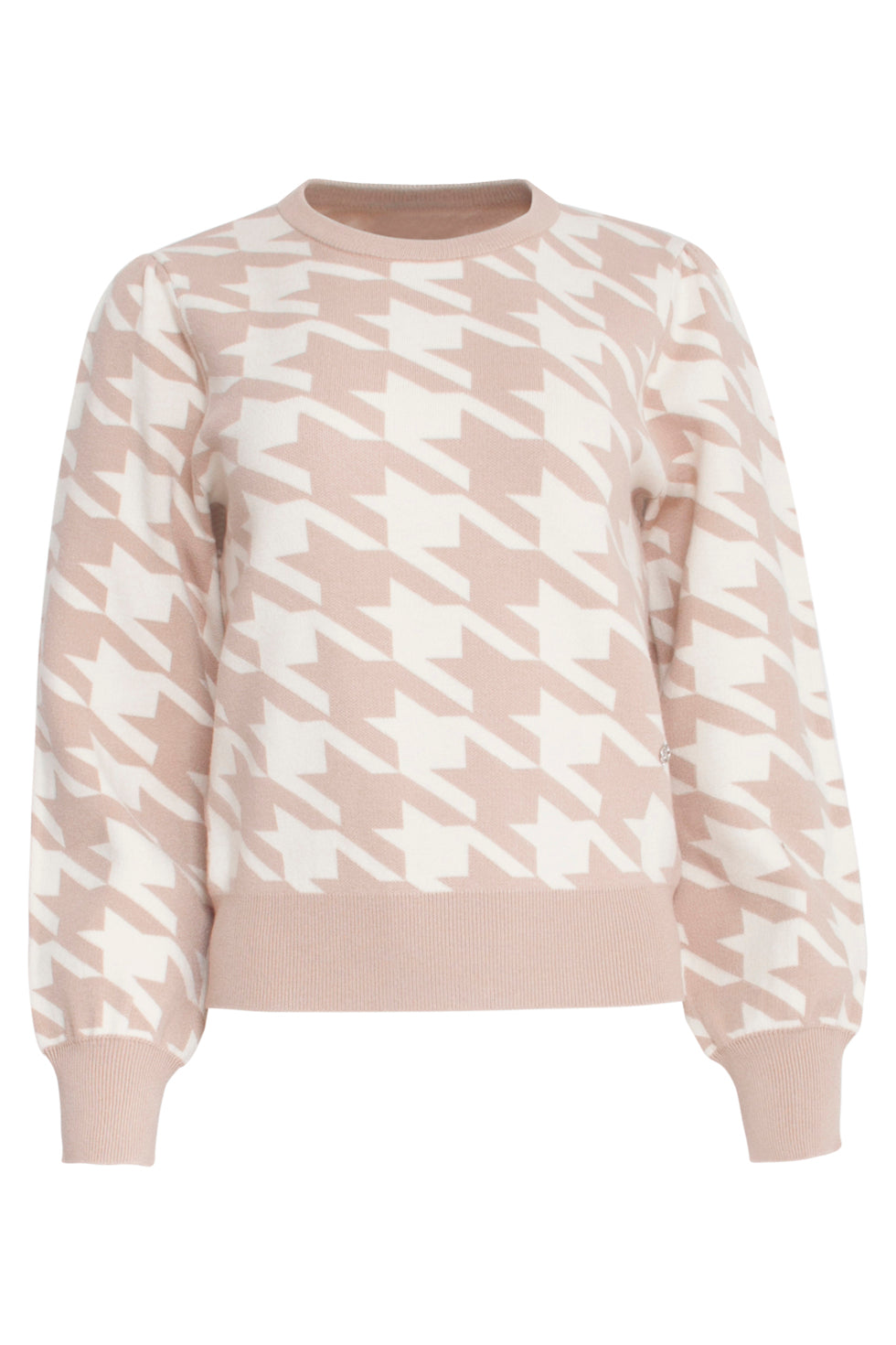 23596 Retro Pied-De-Poule Gebreide Top | Sand - Off White