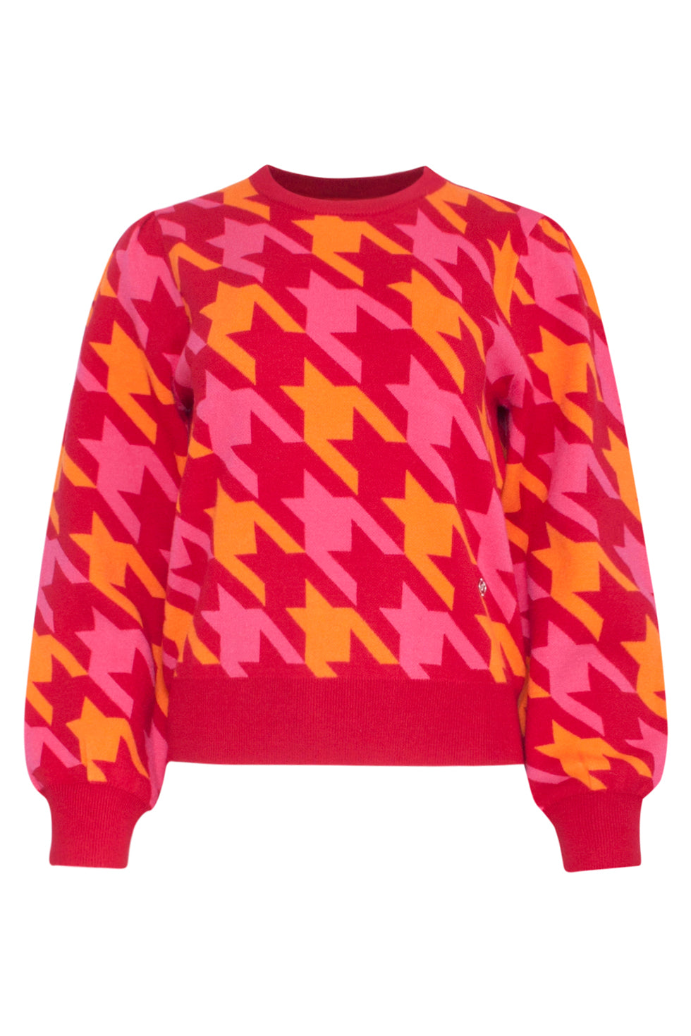 23596 Retro Pied-De-Poule Gebreide TopLevendige en | Fuchsia - Red