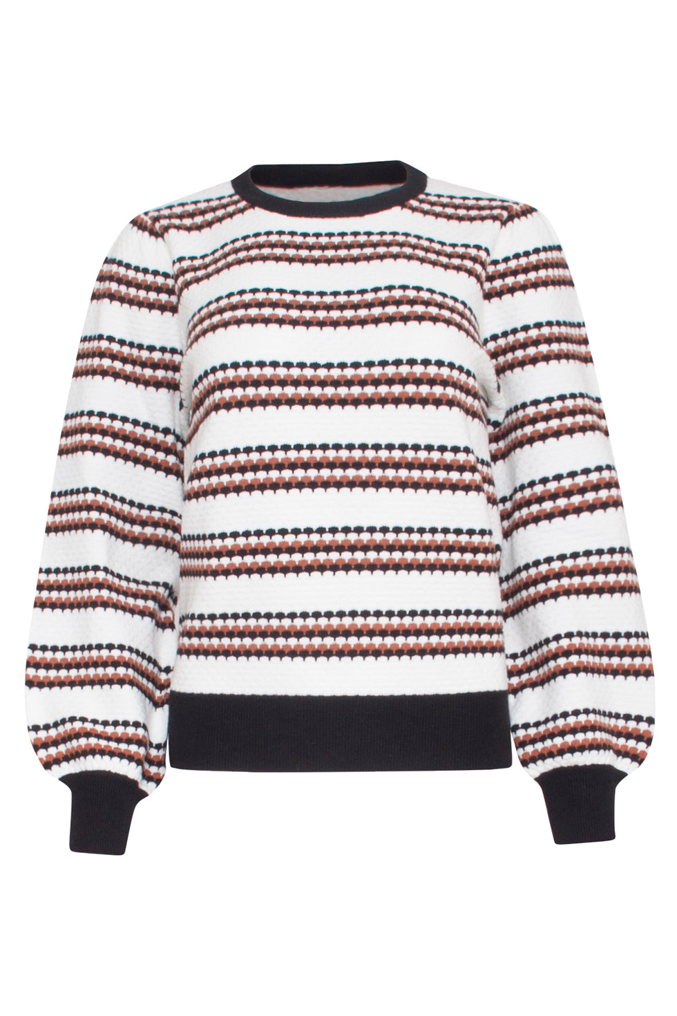 23597 Grafische Gestreepte Gebreide Top | Off White - Muticolour