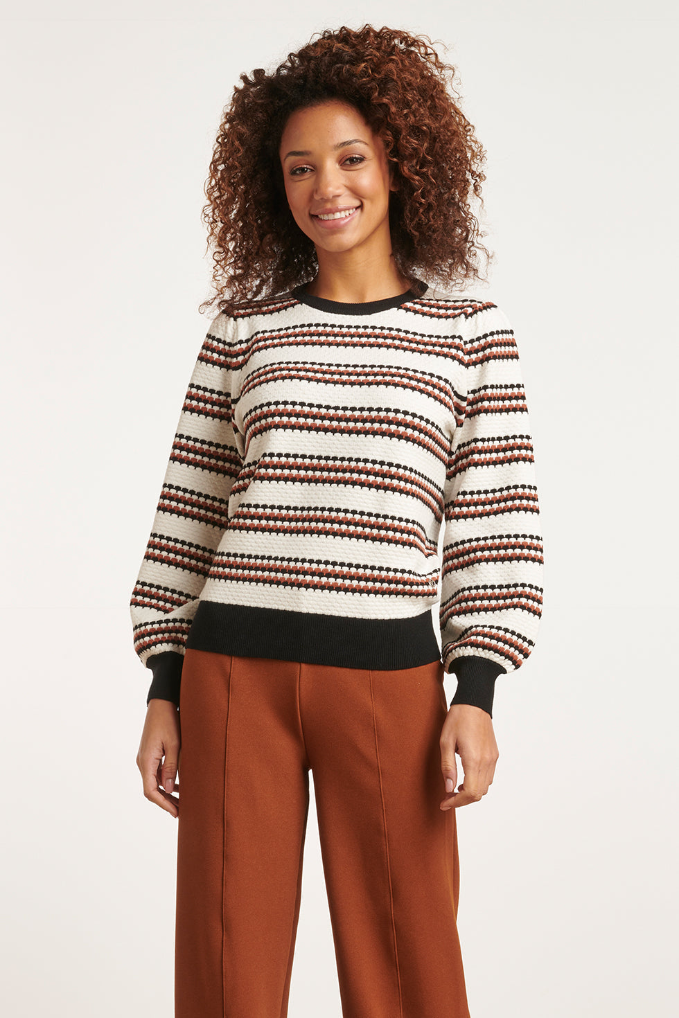 23597 Grafische Gestreepte Gebreide Top | Off White - Muticolour