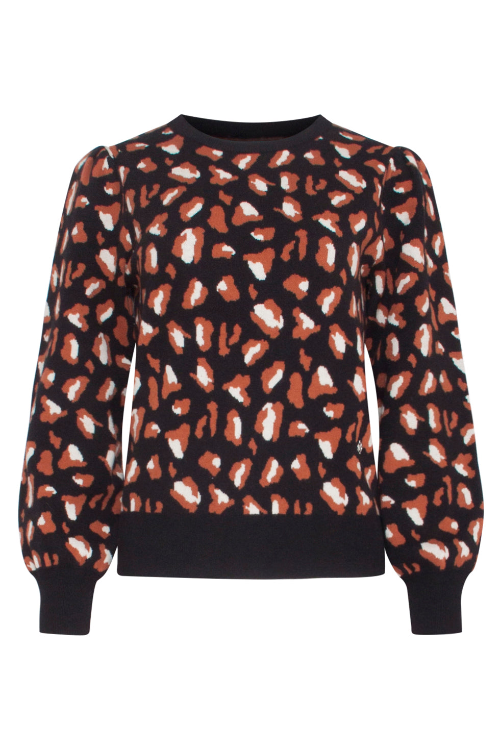 23598 Animal Print Gebreide Top Met Pofmouwen | Black - Brown