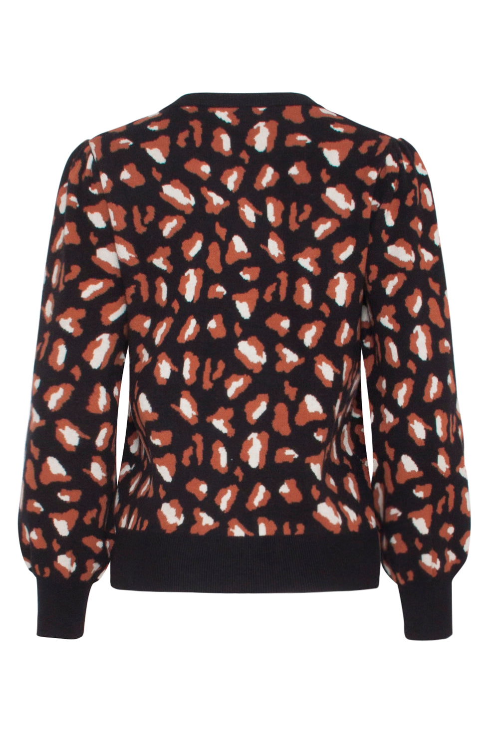 23598 Animal Print Gebreide Top Met Pofmouwen | Black - Brown