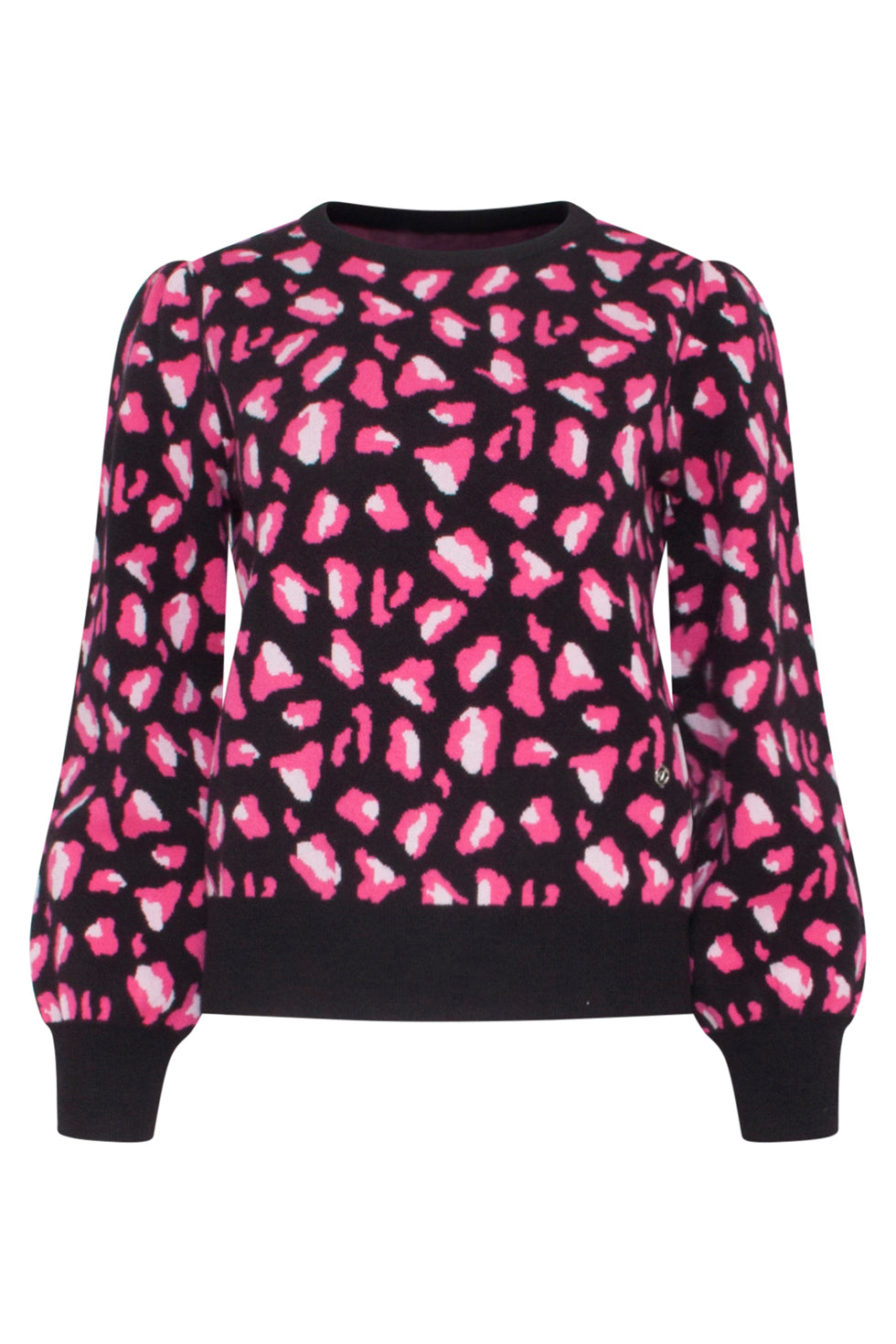 23598 Animal Print Gebreide Top Met Pofmouwen | Black - Fuchsia