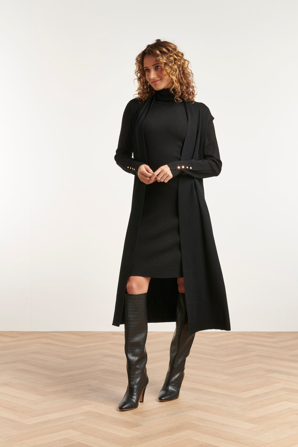 23601 Stijlvolle e Mouwloze Cardigan | Black