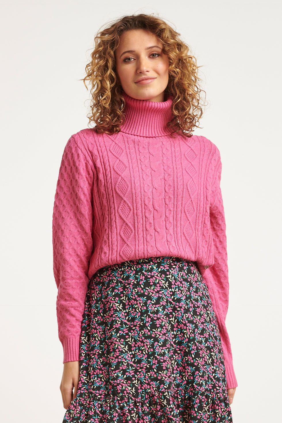 23604 Getextureerde Gebreide Coltrui | Pink