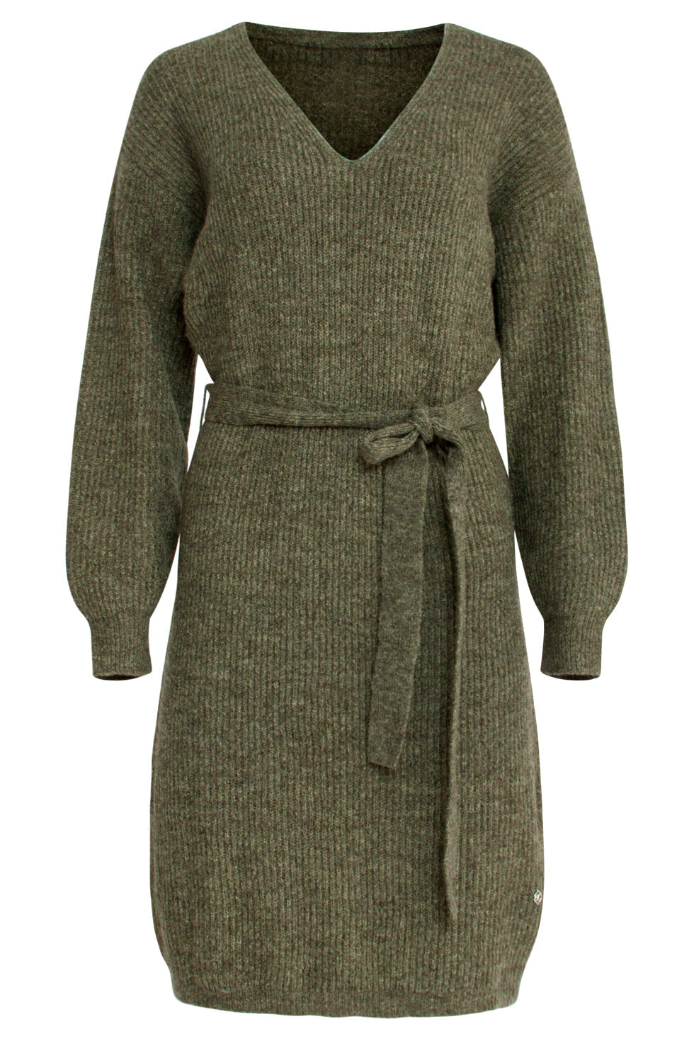 23605 Zachte V-Hals Gebreide Jurk | Army