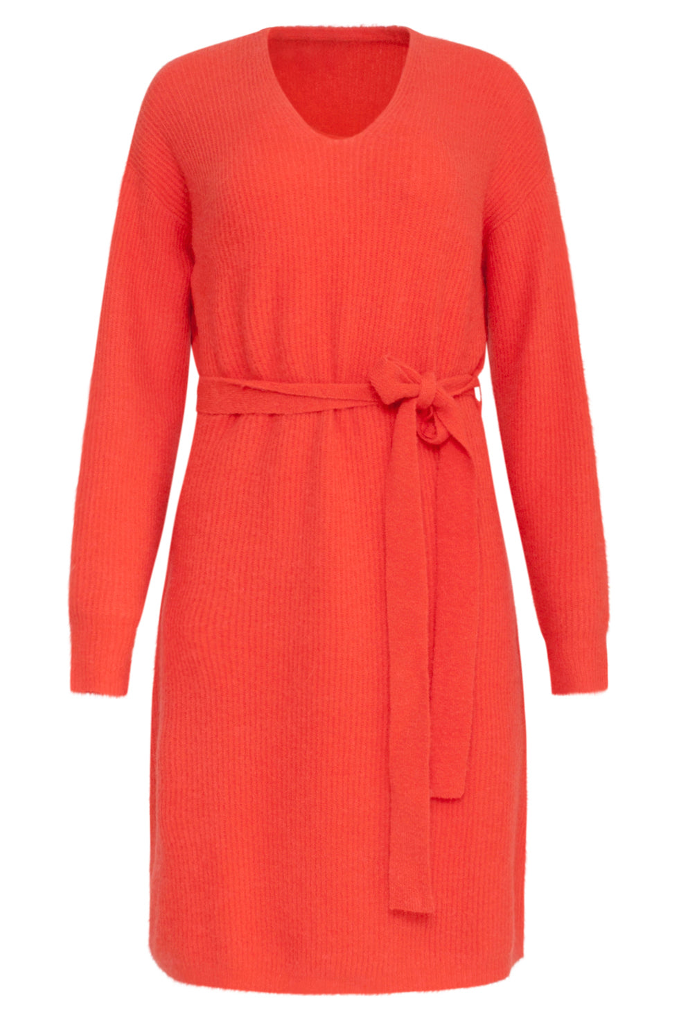 23605 Zachte V-Hals Gebreide Jurk | Red