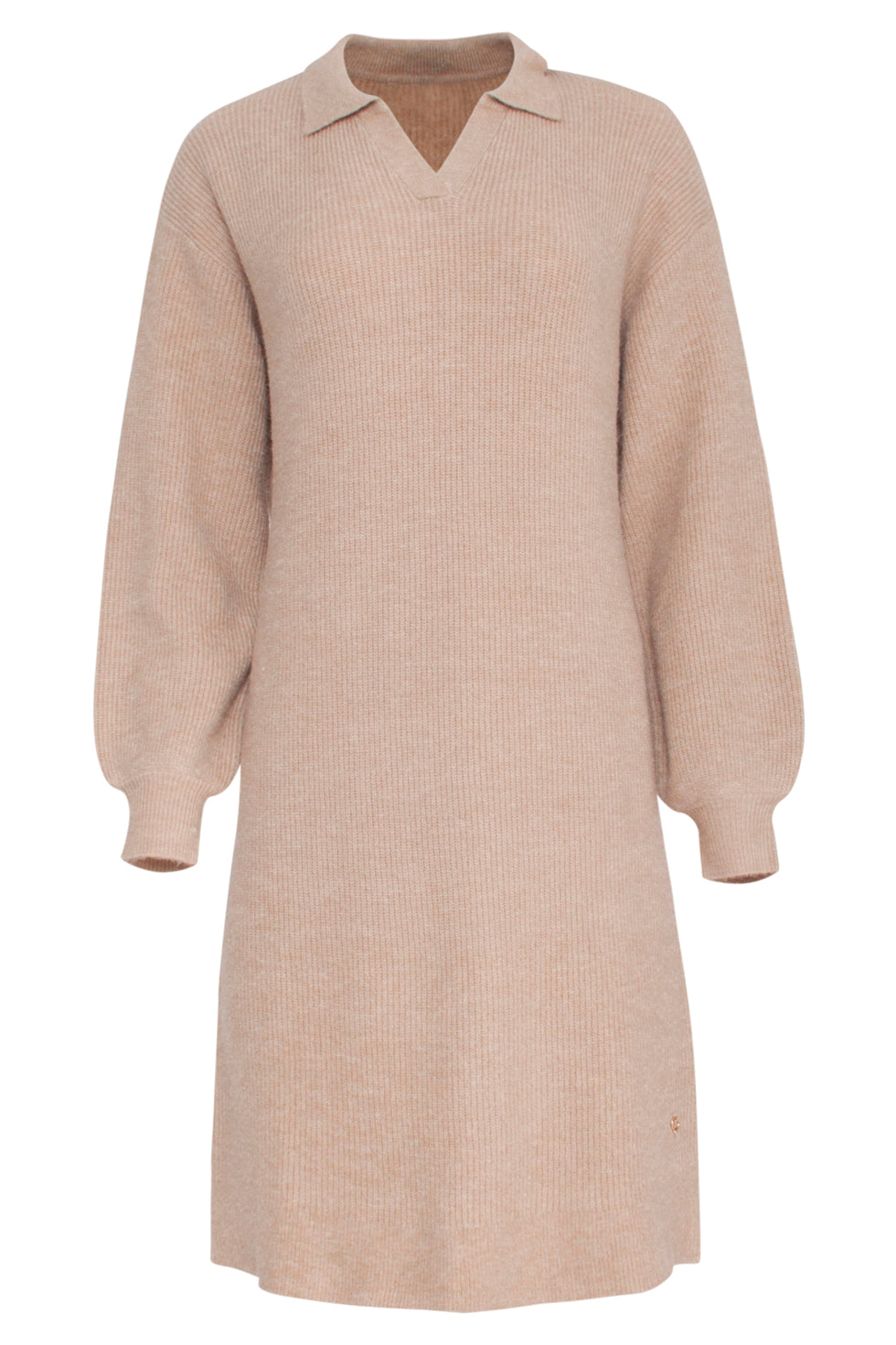 23606 Casual Gebreide Jurk Met Chique Kraag | Sand