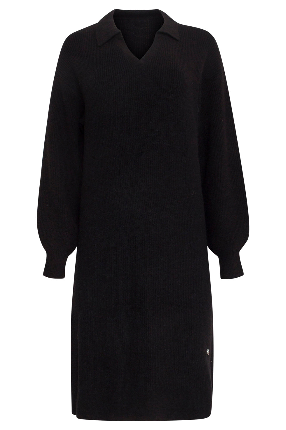 23606 Casual Gebreide Jurk Met Chique Kraag | Black