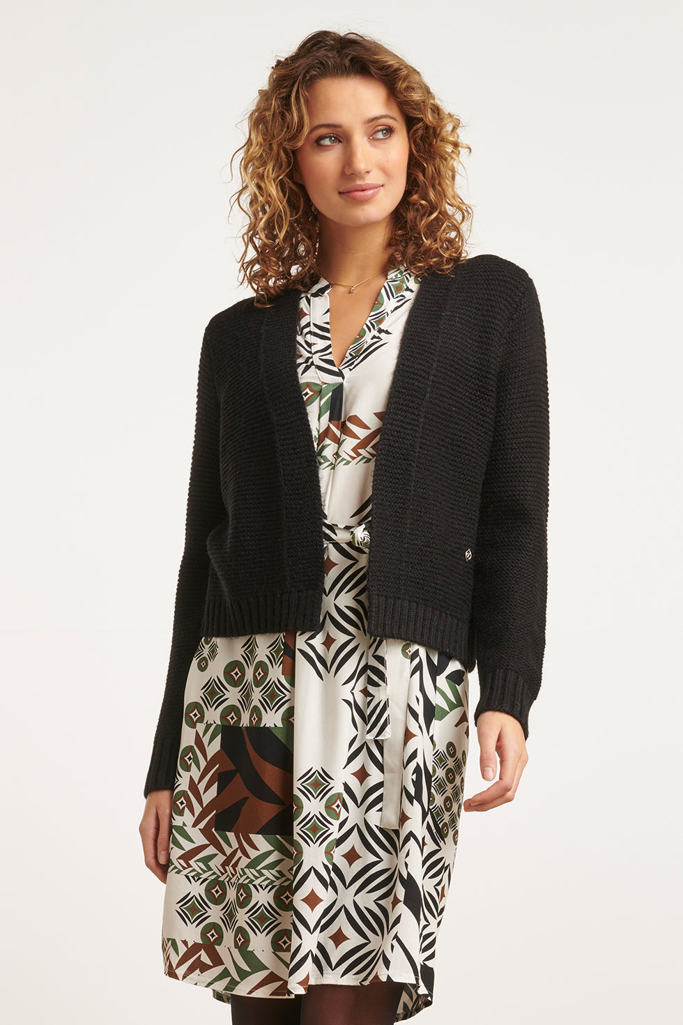 23608 Open Dikke Rib Gebreide Cardigan | Black