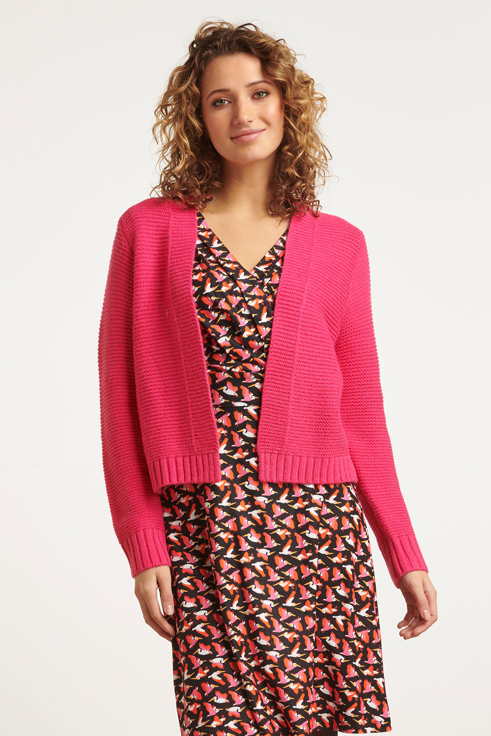 23608 Open Dikke Rib Gebreide Cardiganfuchsia | Fuchsia