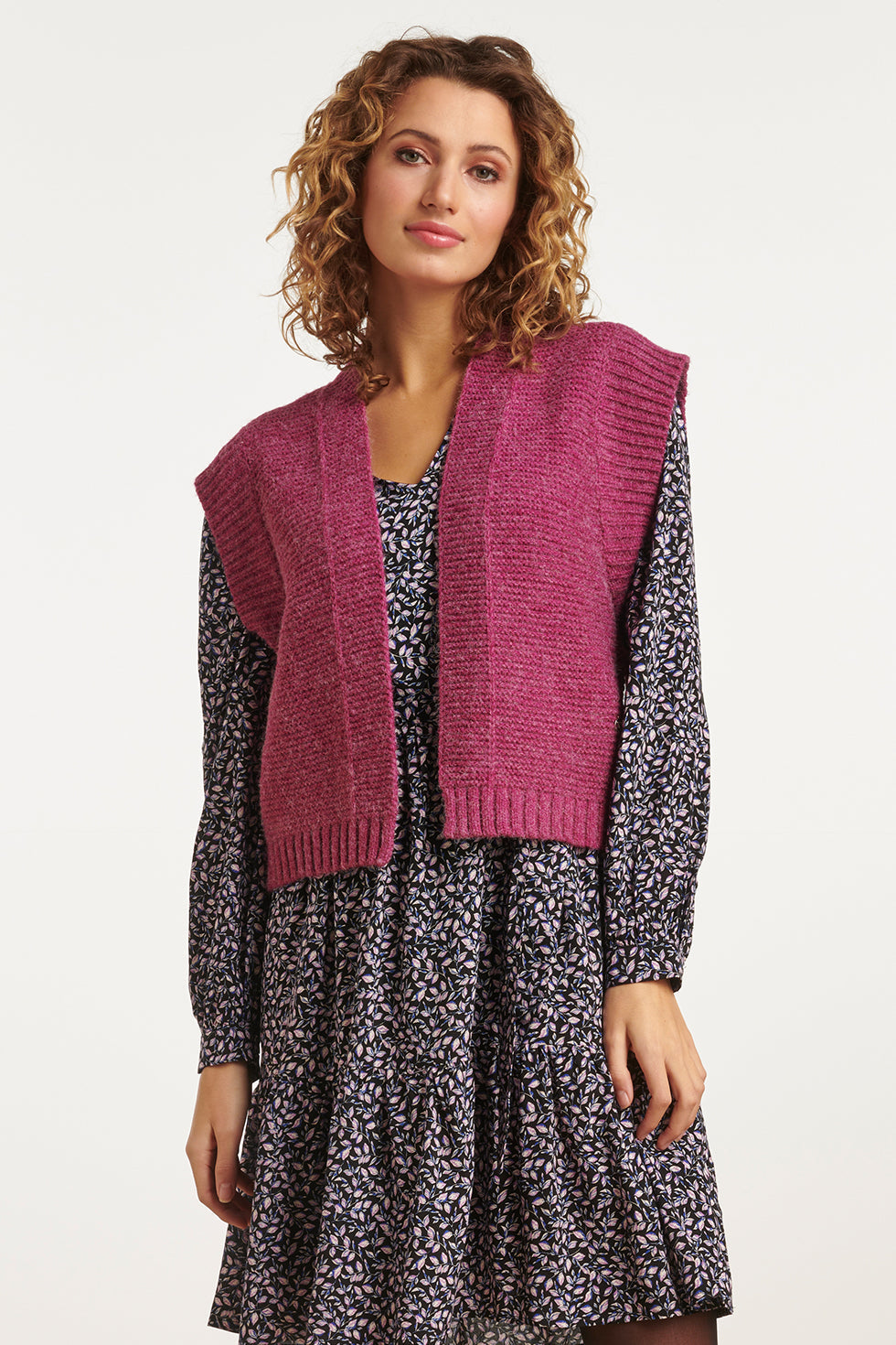 23609 Trendy Rib Gebreide GiletPaars | Purple